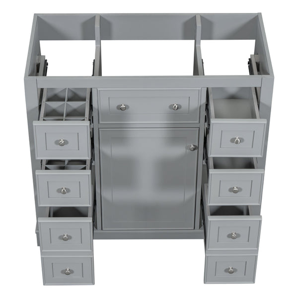English Elm 36" Solid Wood Bathroom Vanity Base with 6 Drawers & 1 Door, Modern Freestanding Cabinet, Undermount-Compatible Grey WF306253AAE