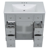 English Elm 36" Bathroom Vanity With Sink Combo, One Cabinet and Six Drawers, Solid Wood and Mdf Board, Grey