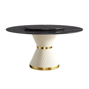 English Elm 59.05"Modern 59.05" Modern Round Dining Table With Carbon Steel Base & Rotating Turntable - Seats 6 Comfortably! W1535S00352
