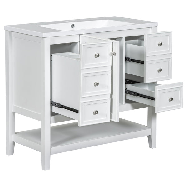 English Elm 36" Bathroom Vanity With Center Sink, Solid Wood & Mdf, 3 Drawers, Elegant White Finish, Modern Style N725P246500K