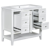 English Elm 36" Bathroom Vanity With Sink Combo, One Cabinet and Three Drawers, Solid Wood and Mdf Board, White