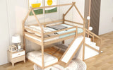 Hearth and Haven Borahmia Twin over Twin House Bunk Bed with Slide and Staircase, Natural