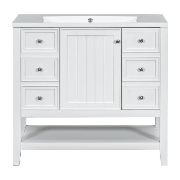 English Elm 36" Bathroom Vanity With Center Sink, Solid Wood & Mdf, 3 Drawers, Elegant White Finish, Modern Style N725P246500K