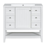 English Elm 36" Bathroom Vanity With Sink Combo, One Cabinet and Three Drawers, Solid Wood and Mdf Board, White