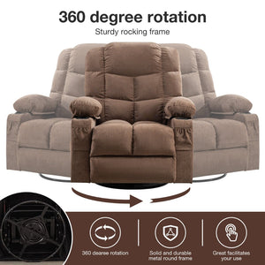 English Elm Massage Rocker Recliner Oversized Chair with Heat Vibration Usb Port and Storage Pockets Brown W1807S00011
