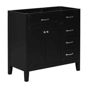 English Elm 36" Matte Bathroom Vanity Base Cabinet with Drawers Rubberwood Frame Modern Storage Black WF296707AAB