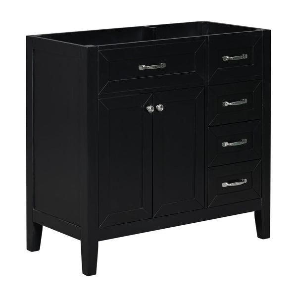 English Elm 36" Matte Bathroom Vanity Base Cabinet with Drawers Rubberwood Frame Modern Storage Black WF296707AAB