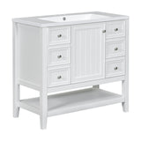 English Elm 36" Bathroom Vanity With Sink Combo, One Cabinet and Three Drawers, Solid Wood and Mdf Board, White