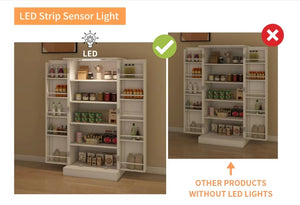 English Elm 50" Freestanding Pantry Cabinet with Led Sensor Light and Adjustable Shelves Mdf White W1120127335