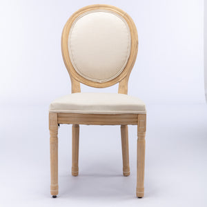 English Elm ,French Style Solid Wood Frame Antique Painting Linen Fabric Back Dining Chair,Set Of 2,Beige,Sw1845Bg