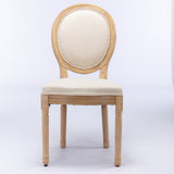 French Style Dining Chairs, 2-Pack in Beige Linen with Wood Frame