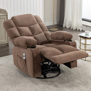 English Elm Massage Rocker Recliner Oversized Chair with Heat Vibration Usb Port and Storage Pockets Brown W1807S00011