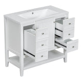 English Elm 36" Bathroom Vanity With Sink Combo, One Cabinet and Three Drawers, Solid Wood and Mdf Board, White (Old Sku:Sy999505Aak)