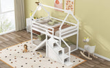 Hearth and Haven Borahmia Twin over Twin House Bunk Bed with Slide and Staircase, White