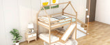 Hearth and Haven Borahmia Twin over Twin House Bunk Bed with Slide and Staircase, Natural