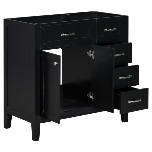 English Elm 36" Matte Bathroom Vanity Base Cabinet with Drawers Rubberwood Frame Modern Storage Black WF296707AAB