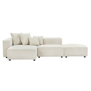 English Elm Soft Corduroy Sectional Modular Sofa Set, Small L-Shaped Chaise Couch For Living Room, Apartment, Office, Beige