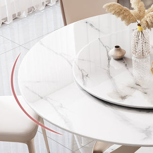 English Elm 59.05"Modern 59.05" Modern Sintered Stone Dining Table Set With Rotating Turntable & 6 Stylish Chairs For Comfort W509S00093