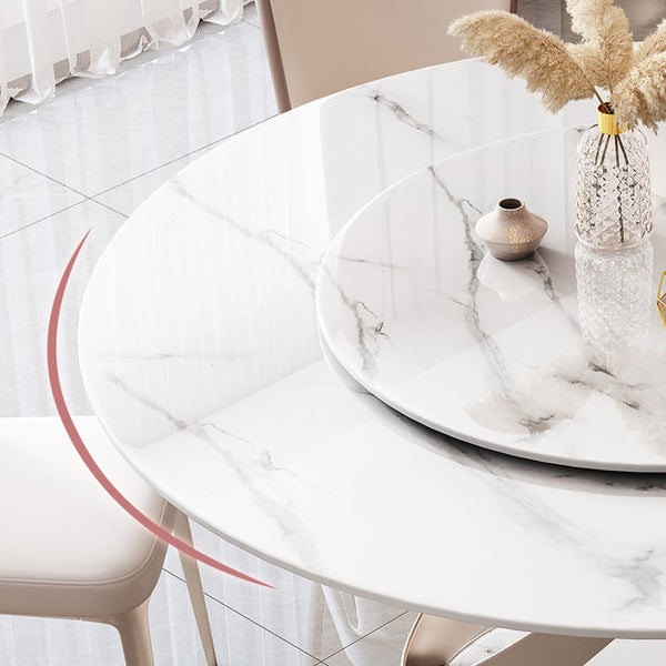 English Elm 59.05"Modern 59.05" Modern Sintered Stone Dining Table Set With Rotating Turntable & 6 Stylish Chairs For Comfort W509S00093