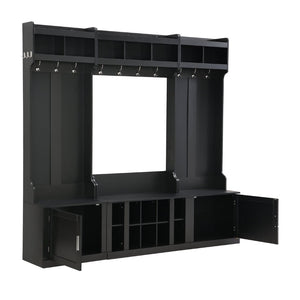 English Elm On-trend Modular Entryway Hall Tree with Hooks Shoe Cubbies Bench and Shelves Black N721S000025B
