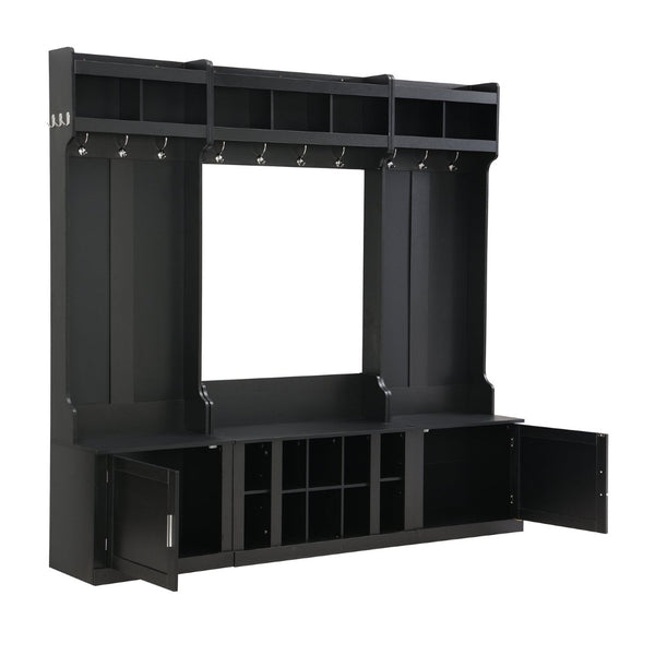 English Elm On-trend Modular Entryway Hall Tree with Hooks Shoe Cubbies Bench and Shelves Black N721S000025B