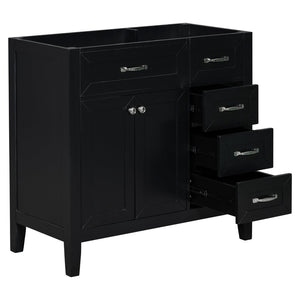 English Elm 36" Matte Bathroom Vanity Base Cabinet with Drawers Rubberwood Frame Modern Storage Black WF296707AAB