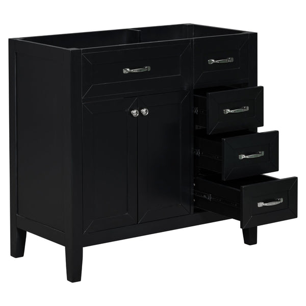 English Elm 36" Matte Bathroom Vanity Base Cabinet with Drawers Rubberwood Frame Modern Storage Black WF296707AAB