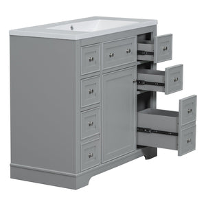 English Elm 36" Modern Bathroom Vanity with Ceramic Sink, Solid Wood & MDF Build, Six Drawers + Cabinet, Durable Finish and Adjustable Shelf for Organized Storage Grey SY999404AAE-6