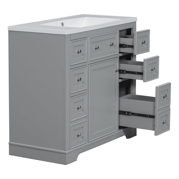 English Elm 36" Modern Bathroom Vanity with Ceramic Sink, Solid Wood & MDF Build, Six Drawers + Cabinet, Durable Finish and Adjustable Shelf for Organized Storage Grey SY999404AAE-6
