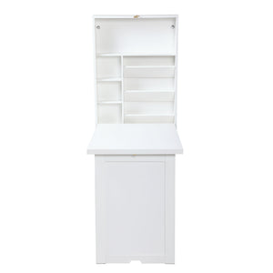 English Elm Modern Wall-Mounted Folding Desk Cabinet with Storage Shelves, Compact Convertible Writing Station for Home Office, White W2181P151577