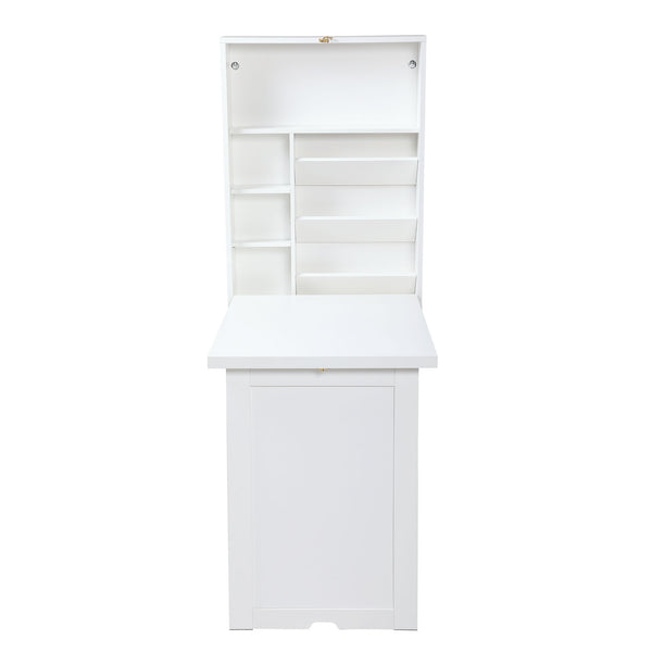 English Elm Modern Wall-Mounted Folding Desk Cabinet with Storage Shelves, Compact Convertible Writing Station for Home Office, White W2181P151577