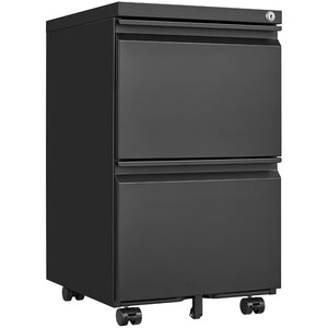 English Elm Black Steel Rolling File Cabinet Two Lockable Drawers for Home Office Storage W1247125571