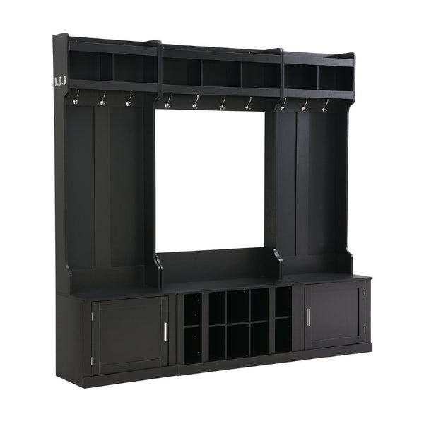 English Elm On-trend Modular Entryway Hall Tree with Hooks Shoe Cubbies Bench and Shelves Black N721S000025B