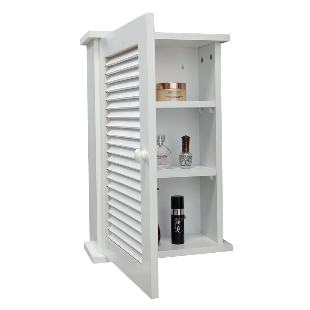 English Elm Wall MDF Floating Medicine Cabinet with Louvered Door, 3-Tier Storage, 66lb Capacity, White Finish W2181P151565