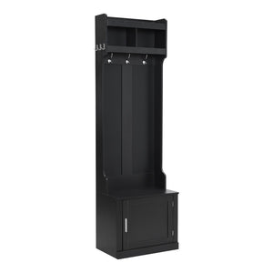 English Elm On-trend Slim Hall Tree Entryway Bench with Cabinet Six Hooks Matte Foyer Storage Black N721P249243B
