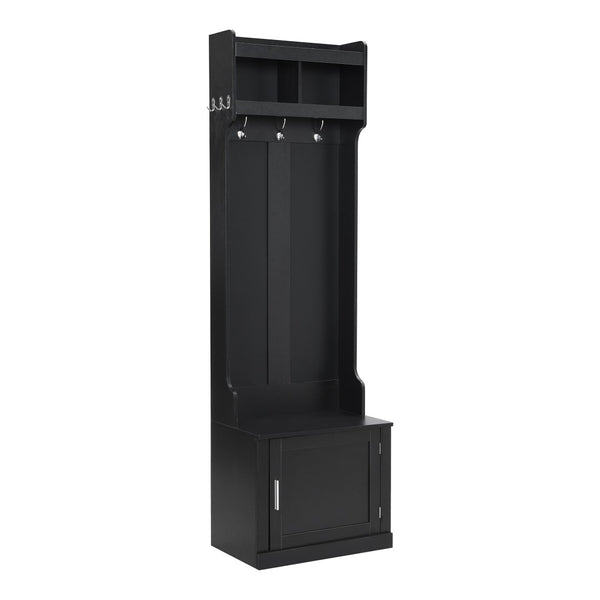 English Elm On-trend Slim Hall Tree Entryway Bench with Cabinet Six Hooks Matte Foyer Storage Black N721P249243B