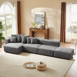 English Elm Soft Corduroy Sectional Modular Sofa 4 Piece Set, Small L-Shaped Chaise Couch For Living Room, Apartment, Office, Gray