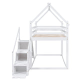 Hearth and Haven Borahmia Twin over Twin House Bunk Bed with Slide and Staircase, White