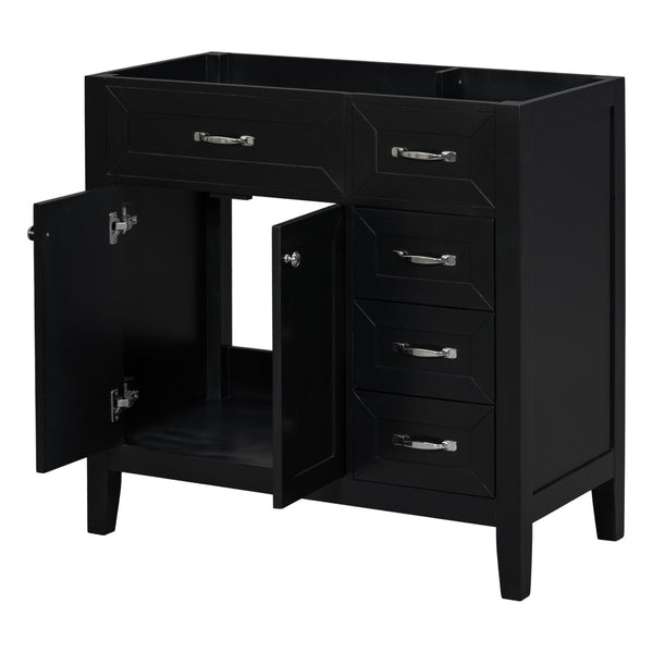 English Elm 36" Matte Bathroom Vanity Base Cabinet with Drawers Rubberwood Frame Modern Storage Black WF296707AAB