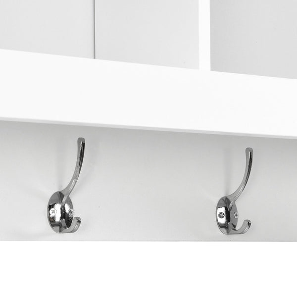 English Elm On-trend Modular Entryway Hall Tree with Hooks Shoe Cubbies Bench and Shelves White N721S000025K