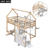 Hearth and Haven Borahmia Twin over Twin House Bunk Bed with Slide and Staircase, Natural