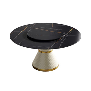English Elm 59.05"Modern 59.05" Modern Round Dining Table With Carbon Steel Base & Rotating Turntable - Seats 6 Comfortably! W1535S00352