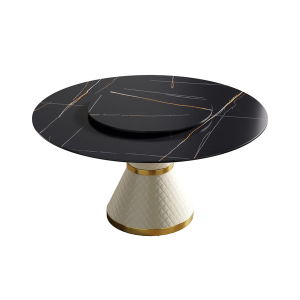 English Elm 59.05"Modern 59.05" Modern Round Dining Table With Carbon Steel Base & Rotating Turntable - Seats 6 Comfortably! W1535S00352