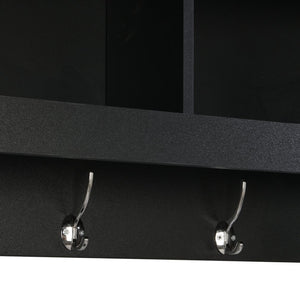 English Elm On-trend Matte Black Entryway Bench with Wall Cabinet Ten Compartments Four Hooks WF313576AAB