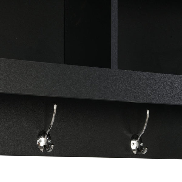 English Elm On-trend Matte Black Entryway Bench with Wall Cabinet Ten Compartments Four Hooks WF313576AAB