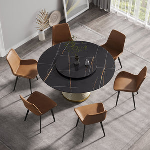 English Elm 59.05"Modern 59.05" Modern Round Dining Table With Carbon Steel Base & Rotating Turntable - Seats 6 Comfortably! W1535S00352