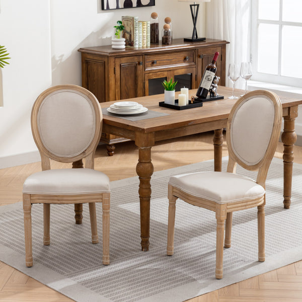 English Elm A&A French Style Dining Chairs Set Of 2 - Solid Wood Frame, Beige Linen Upholstery For Elegance W1143141070
