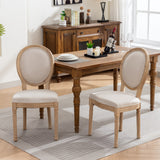 English Elm ,French Style Solid Wood Frame Antique Painting Linen Fabric Back Dining Chair,Set Of 2,Beige,Sw1845Bg