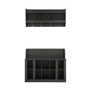 English Elm On-trend Matte Black Entryway Bench with Wall Cabinet Ten Compartments Four Hooks WF313576AAB
