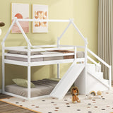 Hearth and Haven Borahmia Twin over Twin House Bunk Bed with Slide and Staircase, White